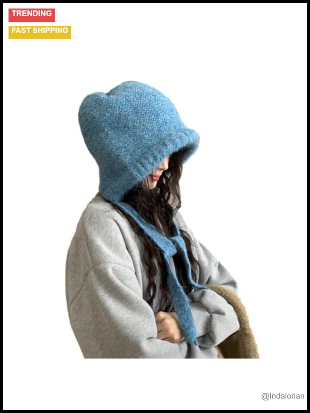 Wool Knitted Beanie Hat Adjustable Drawstring Dual Purpose Earflap Bag